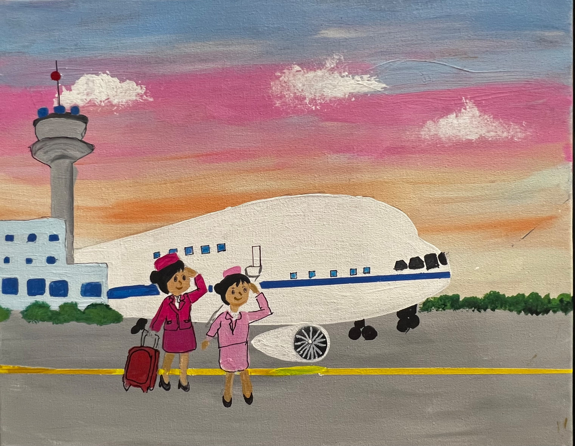 My Dream of Becoming a Flight Attendant, painting by a student