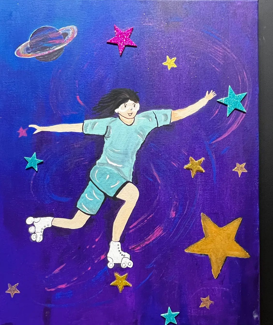 Skating in the Galaxy, painting by a student, age 7