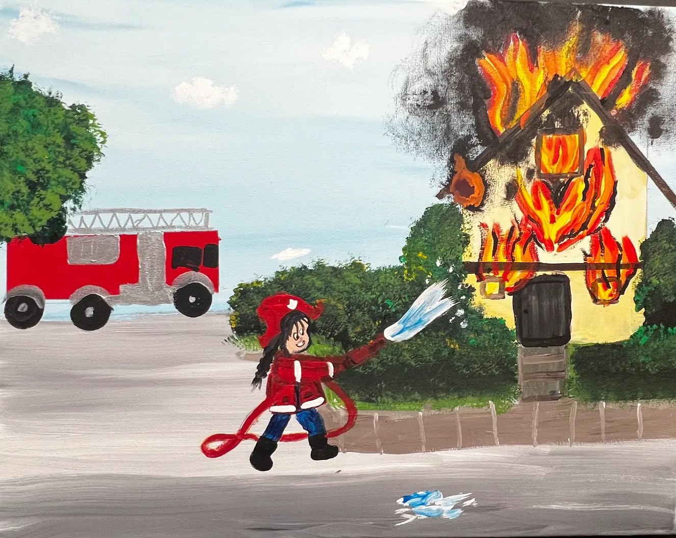 My Dream of Becoming a Firefighter, painting by a student, age 5