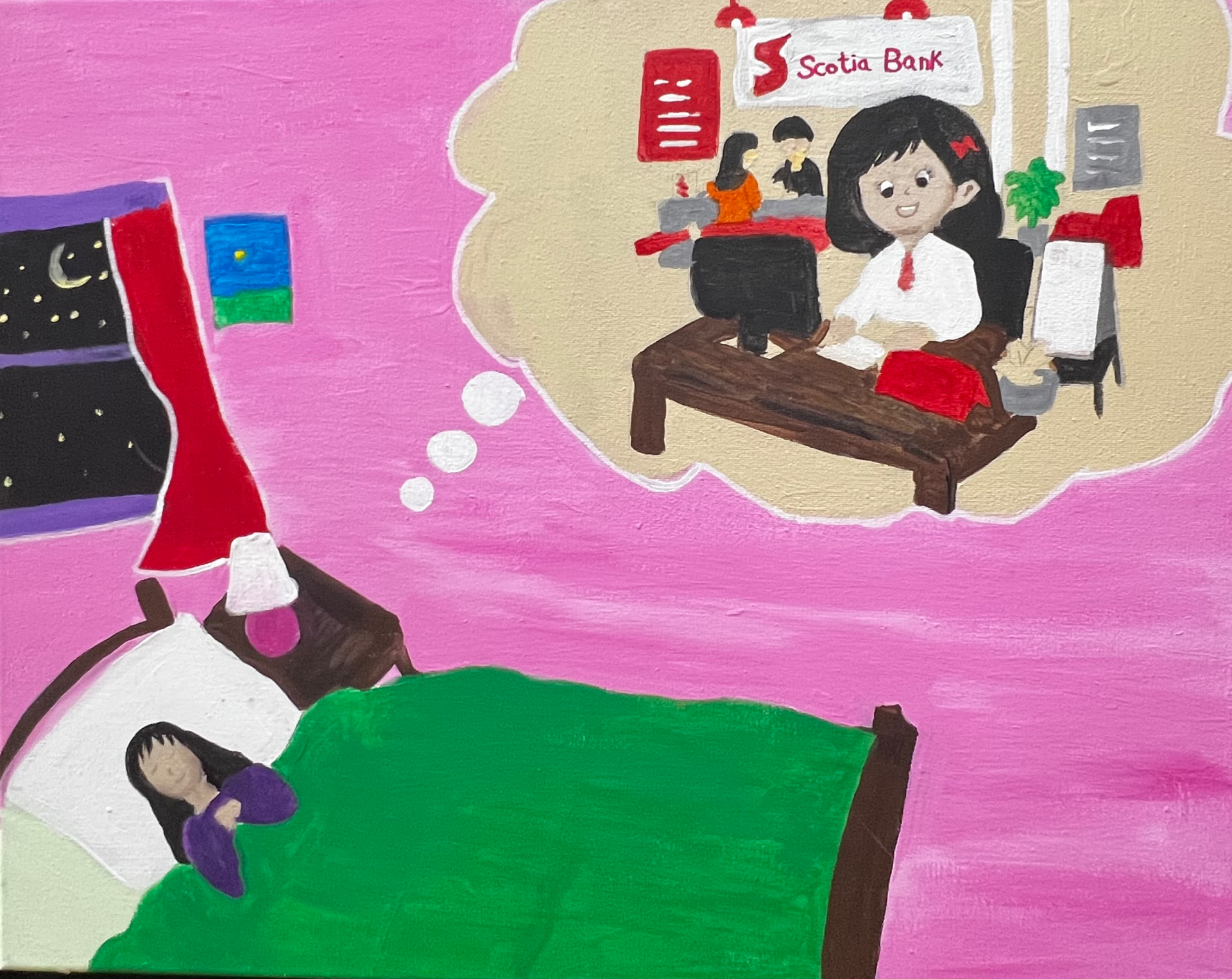 My Dream of Working at a Bank, painting by a student
