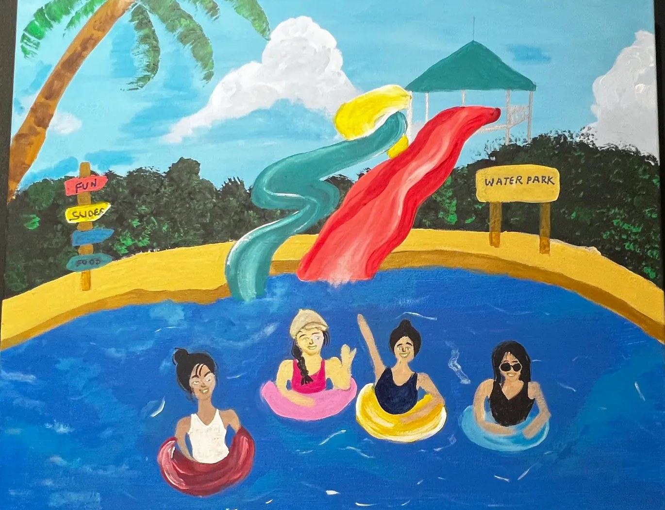 Fun at the Water Park, painting by a student, age 8