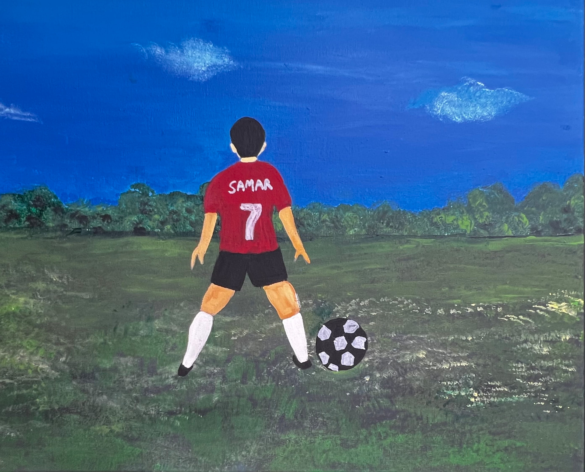 My Dream of Becoming a Football Player, painting by a student